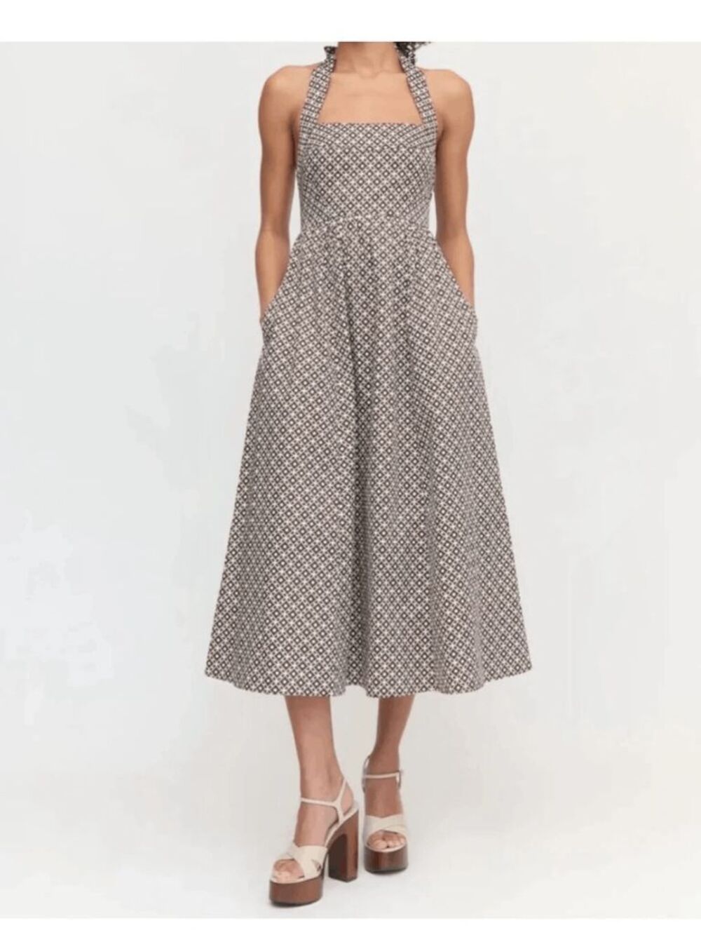 Hill House Brown Printed The Fleur Halter Midi Dress Women's Size Small
